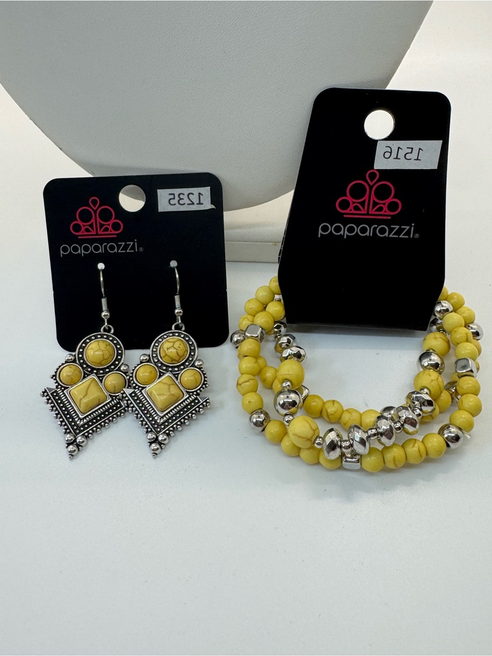 Paparazzi Sunny Yellow Beaded Bracelet and Geo Drop Earrings